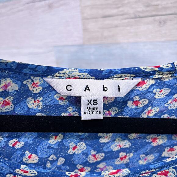CABI Floral Crossover Button Back Top Blue Yellow Flowy Woven 299 Womens XS - Picture 5 of 7